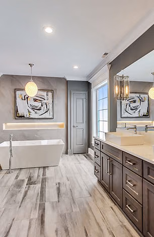 Bathroom double vanity with sconce lighting
