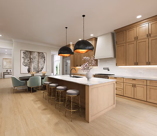 Kitchen with wood cabinetry and breakfast bar seating