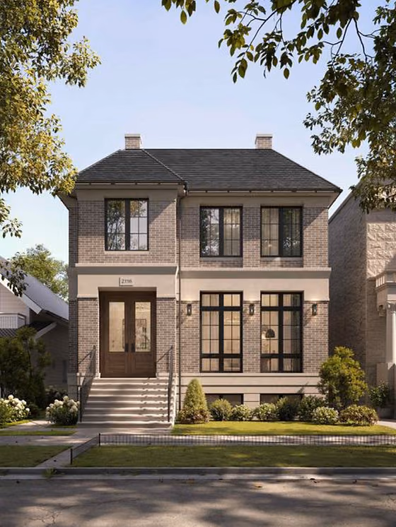 Gray brick custom estate exterior by The Bellevue Homes