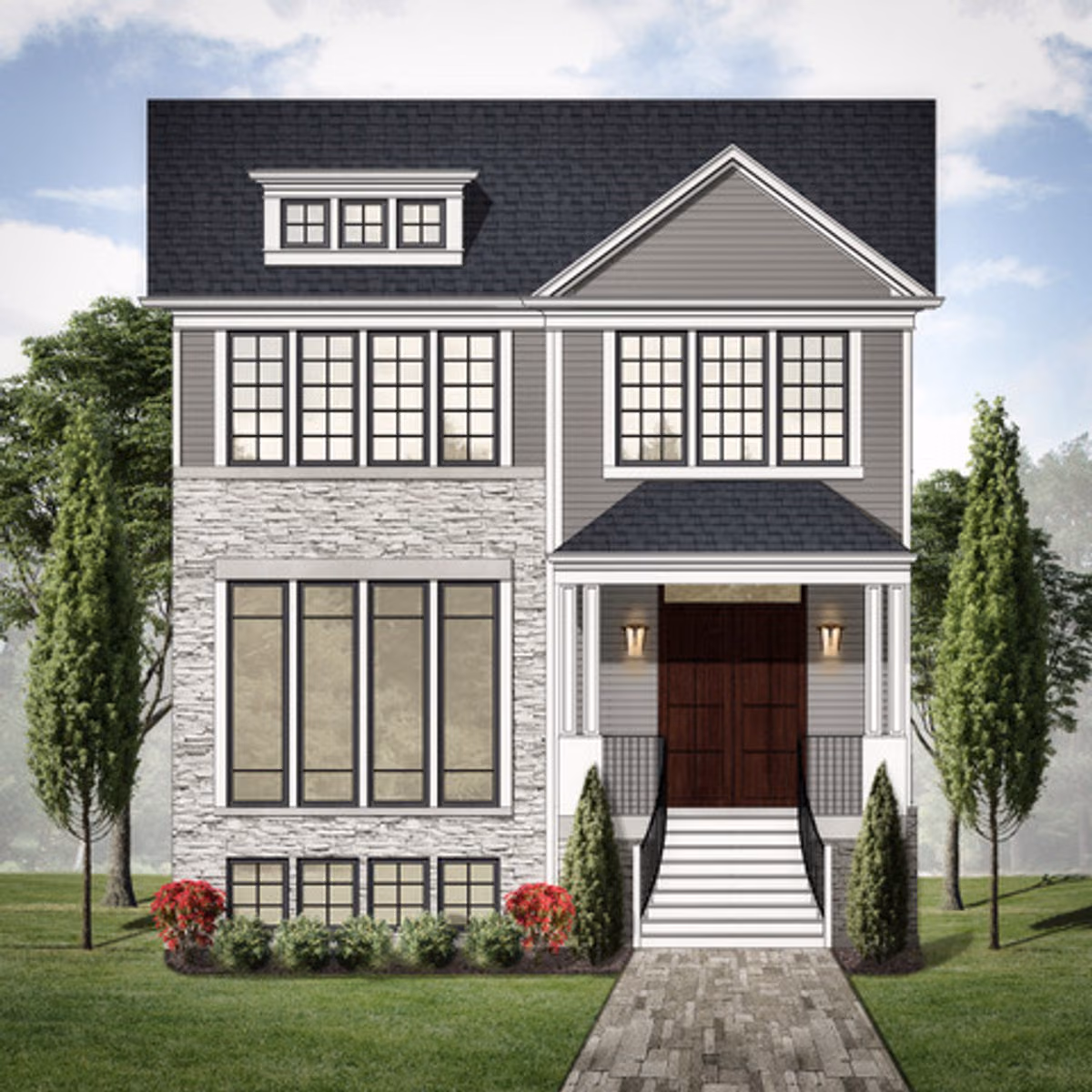 Lincoln Square gray luxury home exterior rendering by The Bellevue Homes