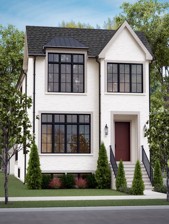 White gabled bespoke residence exterior by The Bellevue Homes